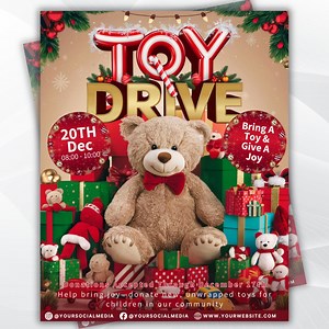 Festive Christmas Toy Drive Flyer Canva Template for Holiday Parties and Events - Editable and Customizable Design - Etsy