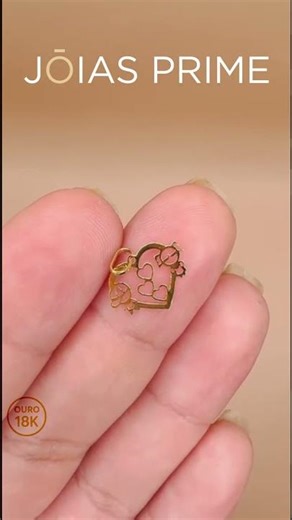 Pingente Ouro 18k Menino e Menina Coração 1cm