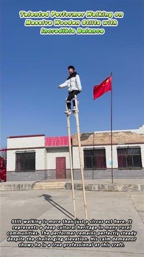 Talented Performer Walking on Massive Wooden Stilts with Incredible Balance