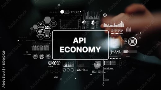 Digital Representation of API Economy with Data Visualization, Charts, and Graphs in Modern Technology Context. Asymptotic smart data analytic.