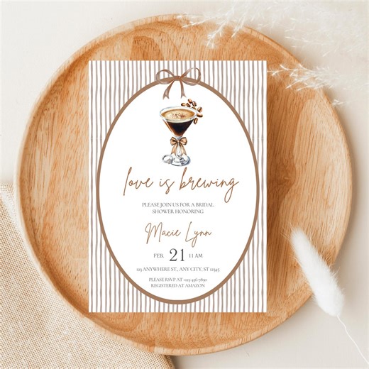 Love is Brewing Bridal Shower Invitation, Espresso Martini Bridal Shower Invite Template, Vintage Coffee Theme Invite, Digital Download - Etsy