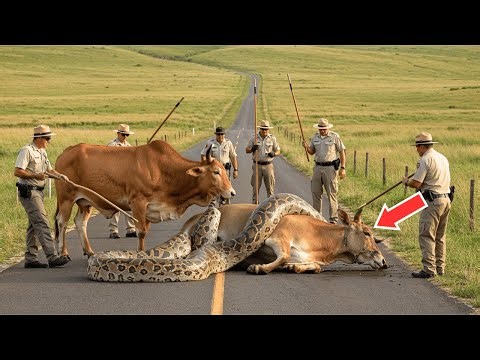Rangers Race To Save Bull From Python. What The Male Bull Did Was Shocking!