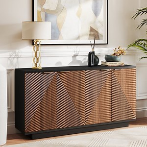 ARKANTOS Sideboard Buffet Cabinet with 4 Fluted-Door and Adjustable Shelves,Classic Walnut
