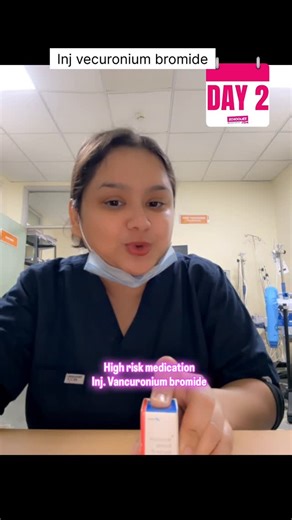 Nikita Karmiyal | MEDAurex on Instagram: "Day-2 Injection Vecuronium Bromide ✅ 1. Class: Non-depolarizing neuromuscular blocking agent 2. Form: Lyophilized powder (4 mg or 10 mg vial) 3. Diluent: Sterile water or normal saline (reconstitute before use) 4. Action: Blocks acetylcholine at neuromuscular junction → muscle paralysis 5. Onset: 2–3 minutes 6. Duration: 20–40 minutes 7. Metabolism: Liver; excreted via bile and kidneys 8. Indications: • Facilitate tracheal intubation • Provide muscle rel