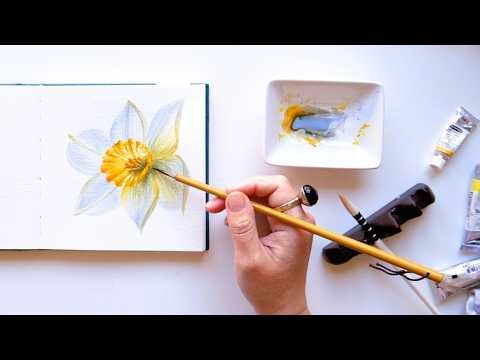 Paint with me - Watercolor daffodil flower tutorial - Painting Spring Watercolour Flower
