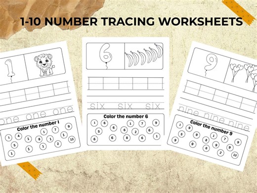 Number Tracing Worksheets 1-10, Preschool Counting Practice (PDF Download) - Etsy