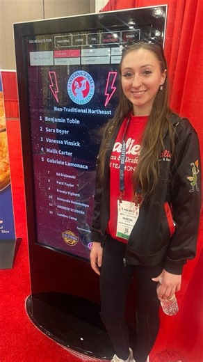 Huge Congratulations to Our North Hills GM, Vanessa Vinsick! Vanessa placed 3rd in the Non-Traditional Northeast Division at the International Pizza Expo! She has been hard at work perfecting this incredible creation: 70% hydration pan (crispy & airy crust) with a browned butter base, topped with fontinella cheese, sautéed zucchini, aged gouda cheese, baked and then topped with stracciatella cheese, basil pesto, roasted red pesto, and caramelized peaches. We couldn’t be prouder—way to go, Vaness