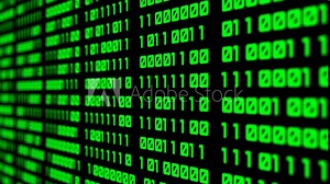 Binary code background with digits on screen. Algorithm binary, data code, decryption and encoding. Deep of field effect. Seamless loop abstract background.