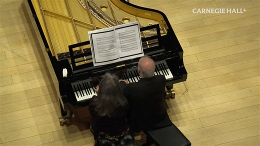 In “The Christmas Tree Concert,” Martha Argerich and Daniel Barenboim come together for a program of festive works for piano four hands, including Liszt’s seldom-heard suite of Christmas-carol arrangements. Stream the full concert and more holiday music on Carnegie Hall : bit.ly/3KD2S6r | Carnegie Hall