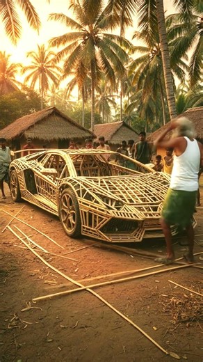 An entire Lamborghini made of coconut leaves!