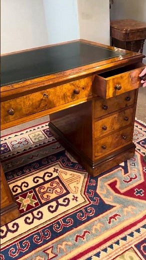 Victorian burr walnut pedestal desk #antiquefurniture #Victorian desk#office desk #victorian home
