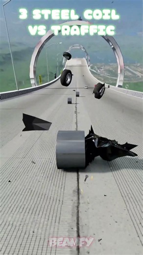 3 STEEL COILS VS TRAFFIC! #beamngdrive #beamngexperiments #shorts #beamng
