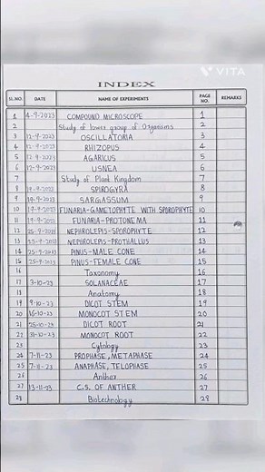 Class 12(Plus two)Botany practical record INDEX. #botany #practical #index #plustwo #education