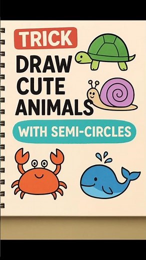 Amazing Trick!Draw 6 Cute Animals Using Half Circles ✨ #drawing #shortsart #art #shorts #shortsart