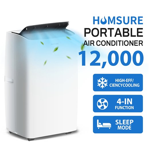 HUMSURE Portable Air Conditioners 12000 BTU Room Air Conditioning Portable for Room, 24H Timer, 5-in-1 Quiet AC Unit as Cooler Dehumidifier Fan, Remote Control Window Kit