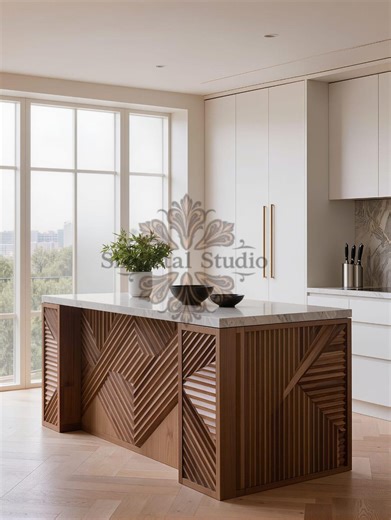 Handcrafted Solid Wood Kitchen Island With Geometric Carved Panels - Etsy