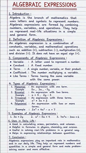 Algebraic Expressions | Homework Help | Mathematics Project