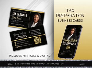 Tax Business Card Template: QR Code, Black & Gold (digital) - Etsy