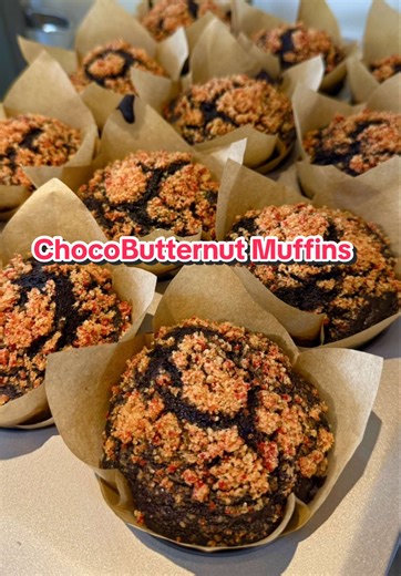 Choco Butternut na love ng lahat. Pwede na gawing muffins! 🧁🧡 Chocolate Muffin Recipe: 2 L eggs, room temp 190g plain yogurt 118g fresh milk 112g cooking oil (canola) 210g all-purpose flour 65g cocoa powder 200g white sugar 1 1/2 tsp baking powder 1 tsp baking soda 1/2 tsp instant coffee powder Pinch of salt 250g dark chocolate chips Butternut Streussels: 30g all-purpose flour 50g brown sugar Pinch of salt 1 tsp Butternut Flavoring or (1 tsp cinnamon powder & 1/4 tsp nutmeg powder) 1-2 tbsp bu