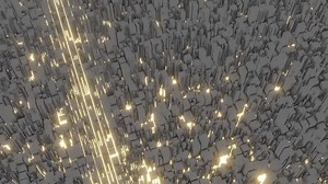 A colorful abstraction on which the rays run. Design. Gray elements on which the yellow color runs, leaving elements and gaps of yellow color.