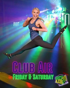 Who’s ready to PARTAY? 🎊🕺We’re ready to make your weekend one for the books at Club Air! Join us every Friday and Saturday from 9 PM to Midnight! Get two hours of jumping for only $15 or three hours for $20! Find your closest GET AIR Trampoline Park at getairsports.com! | Get Air Sports