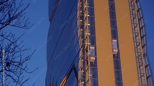 Aerial drone view of the new residence of the residence. Solar panels. The city of the fashion industry. Modern architecture of residential and business buildings in City Life. Milan, Italy April 2022