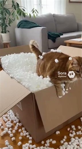 Cat vs Static Electricity ⚡📦 #shorts