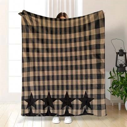 Rural Style Blanket With Primitive Barn And Star Patterns,Super Soft Flannel Printed Blanket,As Birthday Gifts, Family, Wedding, Souvenir Blankets, Polyester Blankets Suitable For All Seasons, Washable, Machine Washable, Lightweight, Breathable, Comfortable, Warm, Unique, 280gsm For Him, Her Personalized Ideal Gifts For Her, Him, Family, Boyfriend, Girlfriend, Father, Family, Mother, Lover, Daughter, Son, Grandfather, Grandmother, Teacher,Doctor, Nurse,Friend, Classmate, Pet.Perfect Nap, Camping