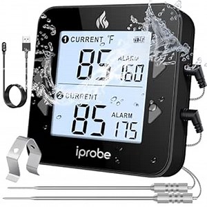Dual Probe Digital Meat Thermometer - Waterproof, Rechargeable, Bright LCD, Magnetic, Suitable for BBQ, Grill, Smoker, and Oven