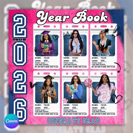 Graduation Yearbook Template 2026, Editable Canva Grad Flyer, Senior Photo Collage Poster, Class of 2026, Graduation Announcement, Canva - Etsy