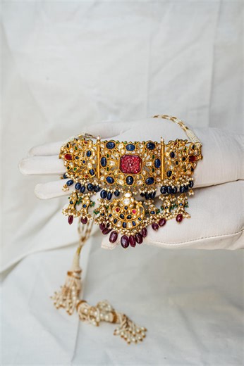 18KT Gold Indian Necklace, Ruby Sapphire Bridal Jewelry - Etsy