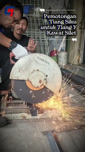 Proses Pemotongan Tiang Siku dan Proses Pengelasan Tiang Y untuk Kawat Silet