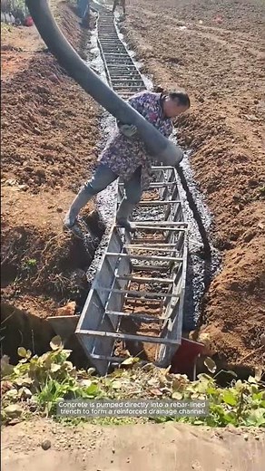 Pouring Concrete Into Reinforced Drainage Forms