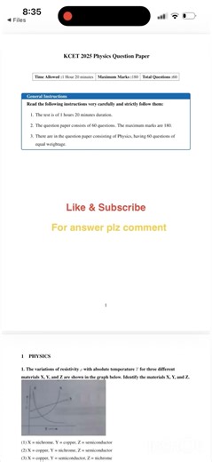 2nd PUC KCET Physics Question Paper 2025 Karnataka Board