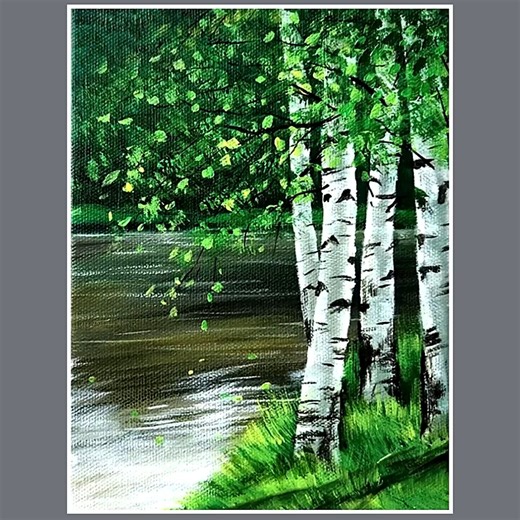 153K views · 2.8K reactions | Birch Tree by the Lake Acrylic Painting Color used : Cyan green, Burnt umber, Green light, Olive green, White, Black, Yellow Canvas : 16cm x 23cm IG : @eldrawingarts #acrylicpainting #artist #artwork #art #painting #eldrawingarts #landscapepainting | El Drawing Arts | Facebook