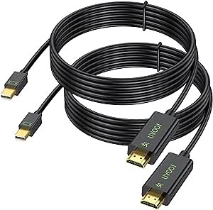 Mini DisplayPort to HDMI Cable 4K 10 Feet (2-Pack), Mini DP to HDMI Cable Cord (Thunderbolt Compatible with MacBook Air/Pro, Surface Pro/Dock) for HDTV, Projector, Monitor