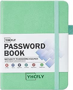 YHCFLY Password Book with Alphabetical Tabs Small Password Keeper Journal Notebook hardcover Password Organizer for Internet Website Address Login Home Office Pocket Size 4.0"x5.5" (Green)