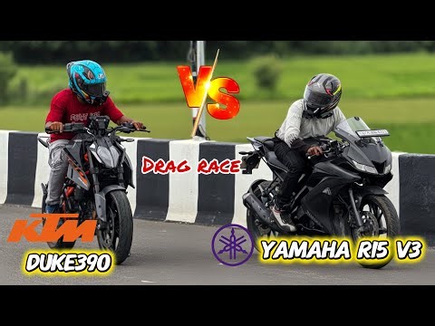 Duke390 G3 V/S Yamaha r15 v3 Drag Race 😨!! Duke only 5gear and Yamaha r15 v3 6gear race 😊 !!