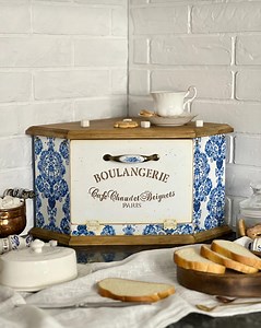 Wooden Vintage Handmade French Country Corner Bread Box: Rustic Blue & White Boulangerie - Etsy Canada