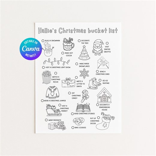 Christmas Bucket List Printable, Kids Winter Bucket List Template, Christmas Activity Checklist, Festive Fun to Do List, Festive Activity - Etsy