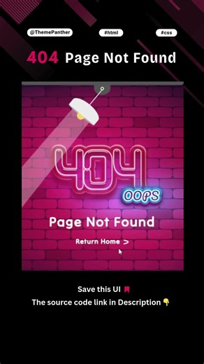 Modern 404 Page with Swinging Light Animation Using HTML & CSS! 🔥 #404pages #cssanimation #htmlcss