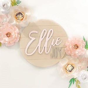 Circular Baby Name Sign for Nursery or Kids Room with Shiplap Backboard | Multiple Fonts, Color & Finish Options