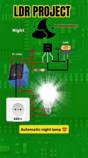 Automatic Night Lamp using LDR 💡 | Smart Light That Turns ON in Darkness 🌙#youtubeshorts#electronics