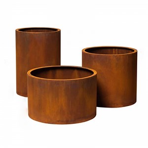 [Hot Item] Corten Steel Cylinder Planters Metal Garden Planter Pots