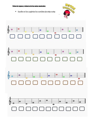 Repaso y refuerzo de las notas musicales worksheet