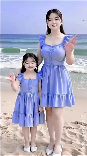 Lovely Mom and Her Adorable Baby in Blue Dresses | Beach Family Time