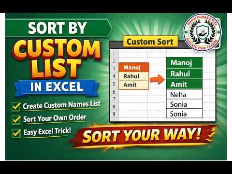 Sort by Custom List in Excel | Create Custom Names List & Sort Easily 🔥#excel