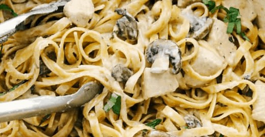 One Pot Chicken and Mushroom Fettuccine Alfredo