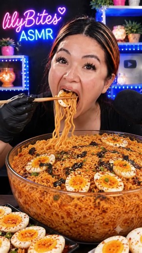 Spicy Ramen ASMR 🍜🔥 Slurping Noodles & Eggs | Satisfying Eating Sounds #Shorts #asmr #trending #fyp