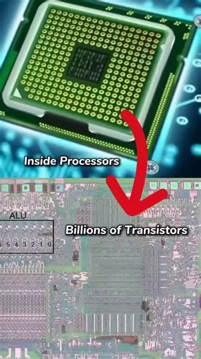 Electrical Engineering on Instagram: "Billions of switches, one brain. 🧠⚡ At the heart of every phone and computer lies the Microprocessor. But how does it actually "think"? It all starts with the Transistor. 🤏 Think of a transistor as a microscopic digital switch with no moving parts. It has two simple states: ON (1) and OFF (0). A modern CPU packs billions of these tiny switches onto a single silicon chip. By flipping them on and off at incredible speeds (GHz), they create logic gates that d